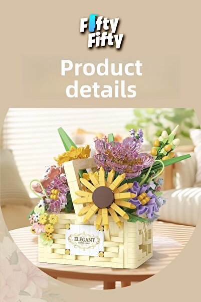 Vagonlife مجموعة بناء باقة الزهور المزخرفة والقابلة للجمع من سلسلة Panlos Yko مكونة من 1263 قطعة -FFP1294