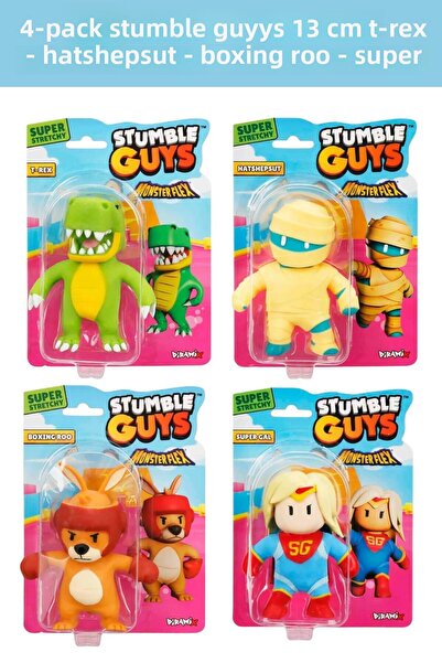 TOYFEST 4-Piece Stumble Guys Stretch Figure - T-Rex - Hatshepsut - Boxing Roo - Super Gal