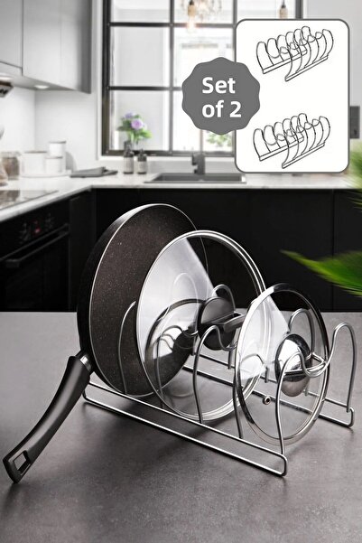 Rotanev Organizator cu 2 tigăi și capac pentru oală Organizator dulap de bucă...