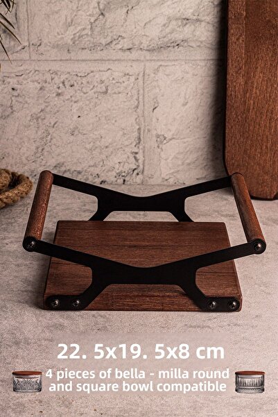 Snippy Elysia Timeless 4 Round Square Wooden Tray - Compatible Tea Coffee Presentation Tray with Metal Detail
