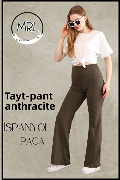 missmaral Women's High Waist Tightening Tights Trousers Flared Leg Lycra Stretchy Diving Fabric Khaki 1040