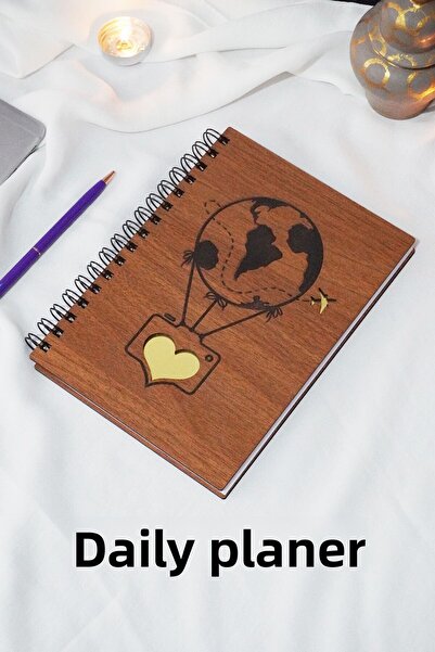 markcat Balloon Design Wooden Cover Diary Schedule Notebook - Infinite Agenda - Infinite Schedule Notebook - A5