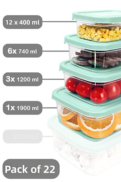 Meleni Home Microwaveable Rectangular Food Container Set of 22 Green