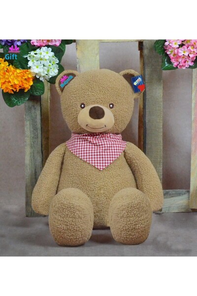 hediyecik دمية دب قطيفة بلون القهوة صديقي النائم - مع وشاح ولطيف، 55 سم