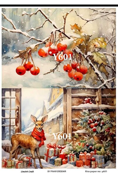 LİNEART ورق ديكوباج نحاسي بنمط عيد الميلاد رقم: YILŞI601- 29X42 سم