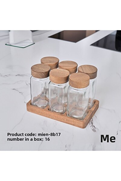 MİEN 6-Piece Acacia and Glass Spice Bowl Set