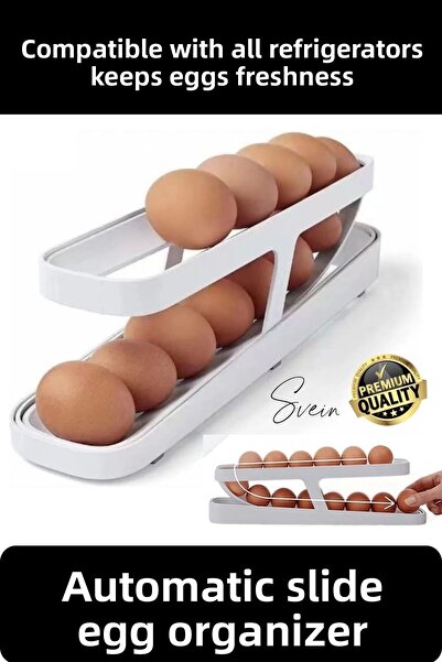 Svein منظم بيض عملي بطبقتين - منظم ثلاجة، حامل رف تخزين دوار أوتوماتيكي