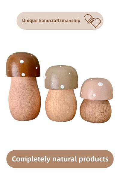 DORU Waldorf Organic Natural Wooden Mushroom Toy Set of 3 Baby Kids Room Decor Photo Shoot