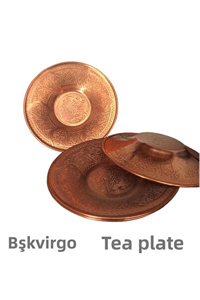 BŞK VİRGO Tea Plate Set of 6 Copper Embroidery Antique Embroidered
