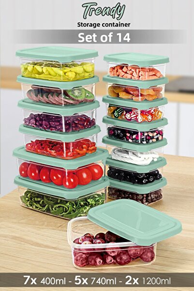 Meleni Home Set of 14 Rectangular Food Storage Containers - Microwave Suitable Organizer Organizer Food Container Green