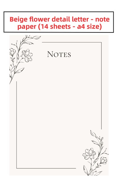Welly Jones Beige Floral Detailed Letter Note Paper (14 Sheets A4 Size)