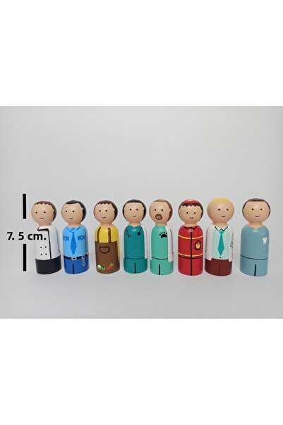 Generic Brand مجموعة مهنة Nine Peg Dolls - 8 قطع من ألعاب Pegdoll الذكور التع...