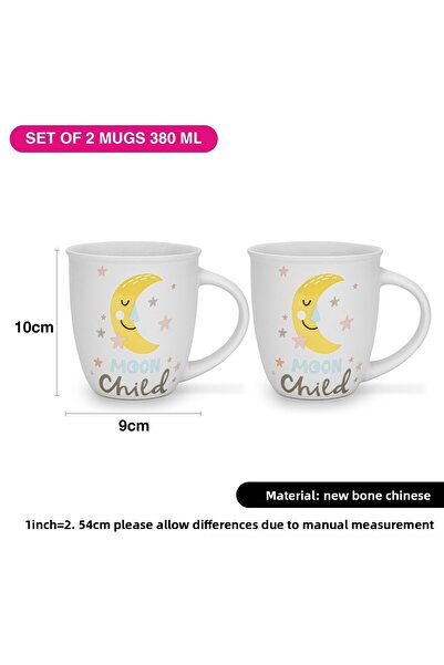Fissman 2-Piece Printed Coffee Mug 380mL ''MOON CHILD'', Ceramic Coffee Mug with Handle