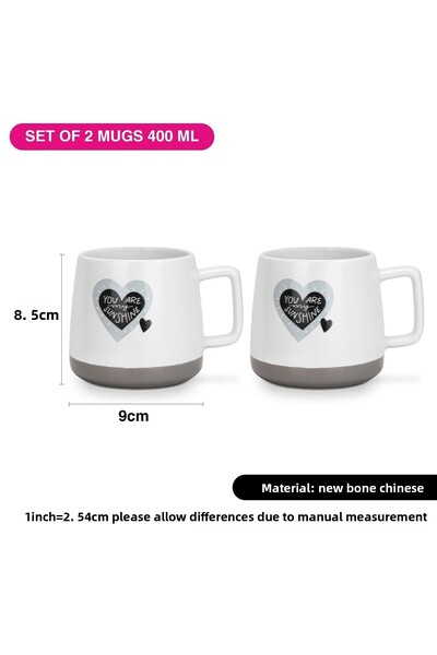Fissman 2-Piece Printed Coffee Mug 400mL ''YOU ARE MY SUNSHINE'', Ceramic Coffee Mug with Handle