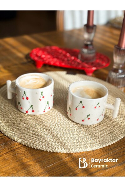 Bayraktar Seramik Pack of 2 Patterned Coffee Cups 175 ml