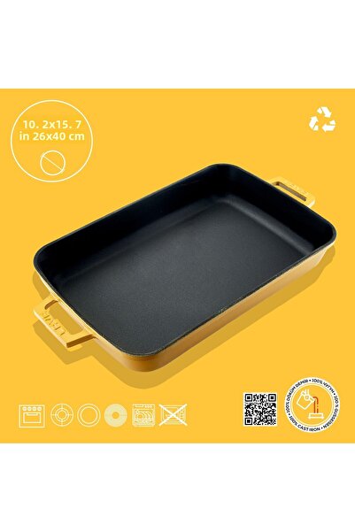 Lava Cast Rectangular Rosto and Oven Tray Cast Iron Solid Double Handle Spring Series Size 26x4