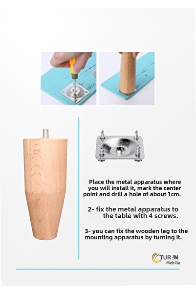 turanahşap Picior de mobilier din lemn brut / Lungime: 16 Cm / Diametru: 5,5 Cm / Livrare cu dispozitiv de montare!