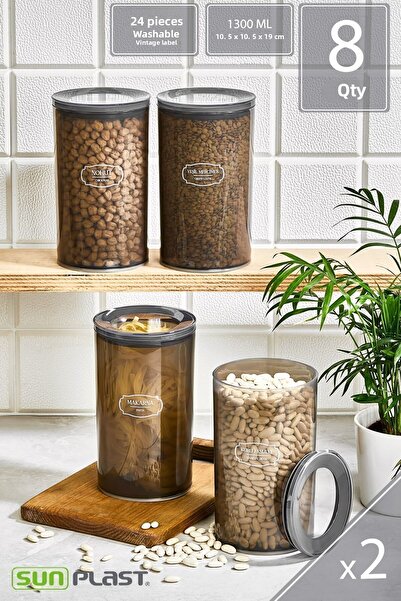 Sunplast 8-Piece Storage Container Set - With Leak Proof Ergonomic Lid - Anthracite Food Container - 1300ML