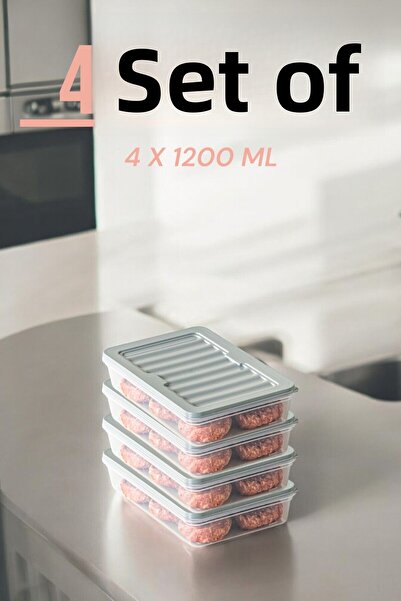 NY HOME 1200 ML Freshbox Set of 4 Gray Storage Containers Suitable for Microwave and Diffraction