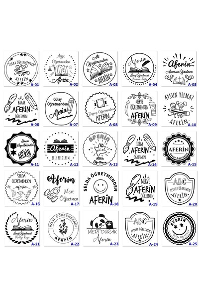 E-Hediyeci Well Done Stamps, Special Seal for Teachers, Well Done Stamps with Name Written a Series (75 Models)