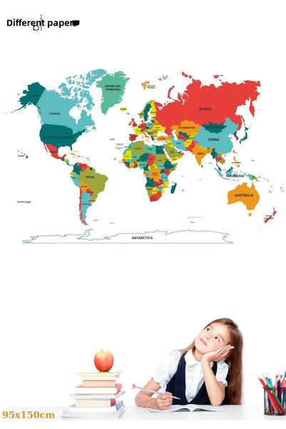 Farklı Bi Kağıt Static Paper Board Colorful English World Map 95X150Cm