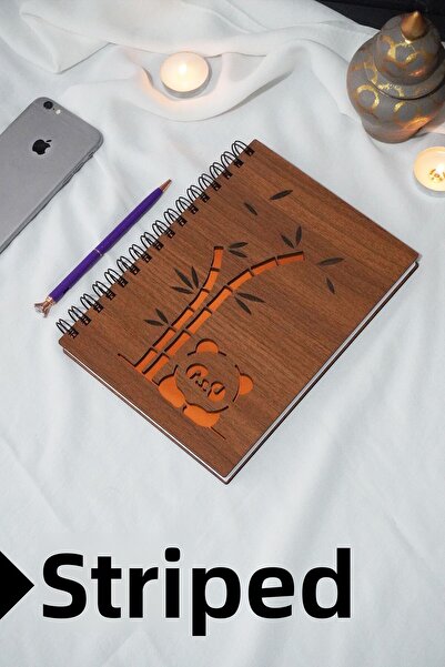 markcat Panda Themed Lined Wooden Cover Agenda and School Notebook - A5 (120 ...