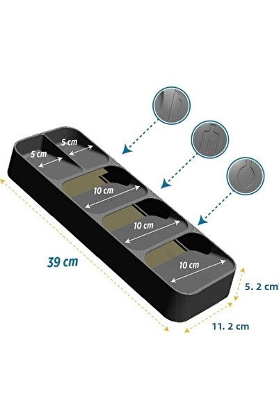 Decobella منظم أدوات المائدة وحامل الملاعق والأدراج الرمادية المكونة من 5 أقسام Fma00042