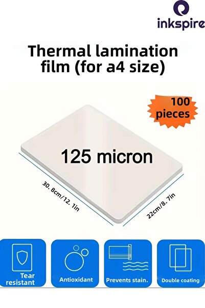 inkspire فيلم الترقق الحراري A4 100 قطعة 125 ميكرون تغليف لامع 1 حزمة حقيبة ه...