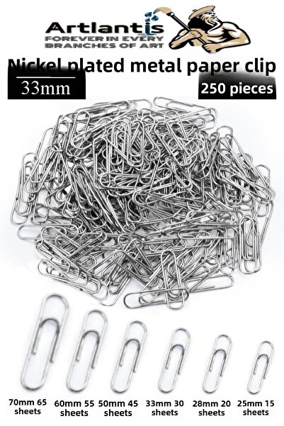 AKBELLİ GROUP Μεταλλικός συνδετήρας Νο 4 33 mm 250 Li 1 Pack επινικελωμένος μεταλλικός συνδετήρας ανθεκτικός στη σκουριά 20 σελίδες Capacitel