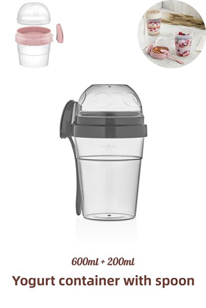 Melkan Home Portable Yogurt Container with Spoon - 600 ml + 200 ml Storage Container - Practical Portable Nutrition Container