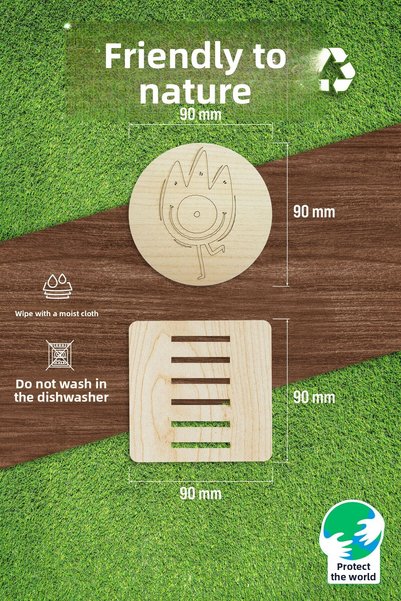 Home 6 Pieces Wooden Coasters with Monsters Special Design Stand