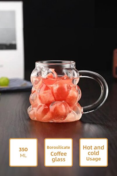 ORTAKÖY CENNETİ كوب حبة بمقبض زجاجي كوب مقاوم للحرارة 350 مل كوب قهوة بوروسليكات