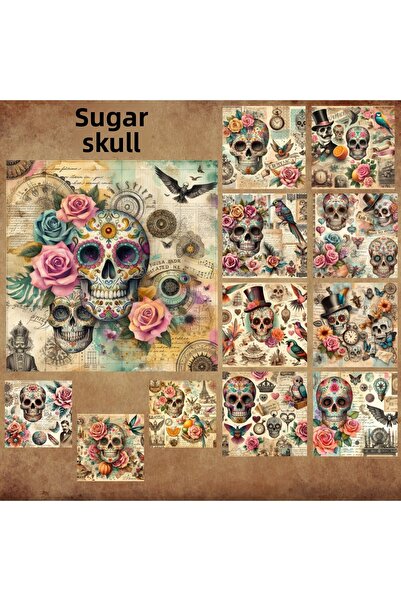 Pink Swan Craft Sugar Skull Vintage 12 buc. Scrapbook Bullet Journal Set de a...