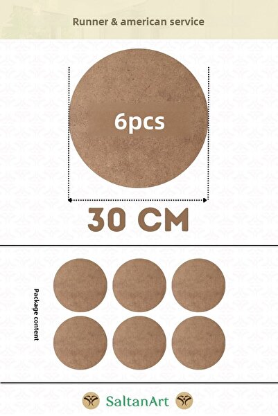 SaltanArt 30 cm Diameter 6 Pieces Charger American Service Runner MDF Drolit ...