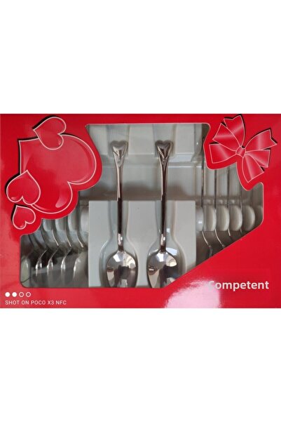 Yetkin Pack of 12 Plain Heart Teaspoons