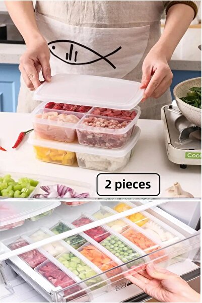 Bayev Large 2 Pieces 4 Compartments Food Food Mincer Vegetable Meat Water Storage Container Portion Organizer