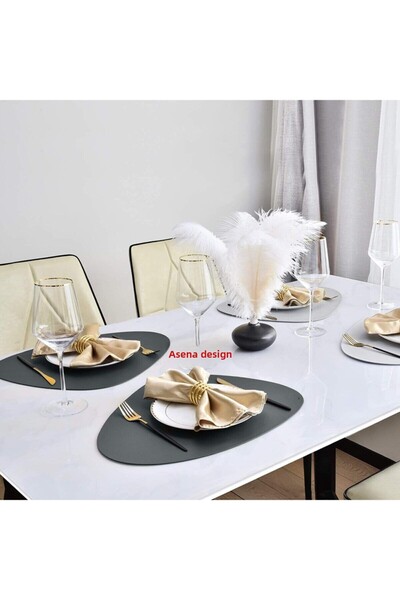 ASENA DESİGN American Service Leather Anthracite Gray 12 Pieces