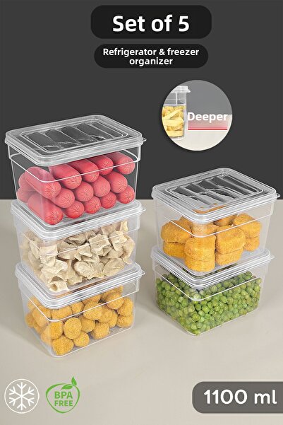 Meleni Home 5-Piece Deep Microwave Compatible Food Storage Container 1100ml - Transparent Lid Organizer Set