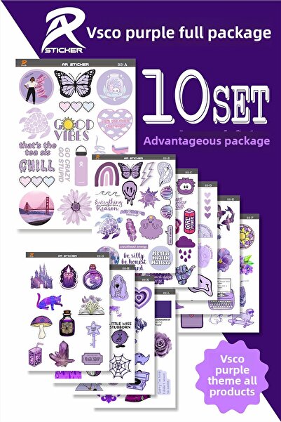 AR Sticker ملصق كمبيوتر محمول باللون الأرجواني من Vsco، حزمة كاملة - 10 مجموعات