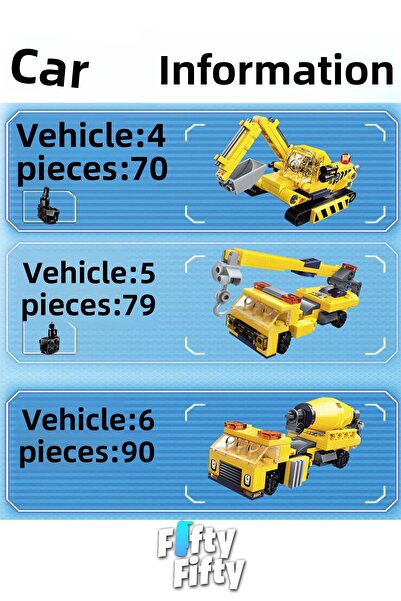 Vagonlife Qman Keeppley 6 في 1 Engineering Mecha - يحتوي على 6 مركبات مختلفة - مجموعة بناء الألعاب 1417