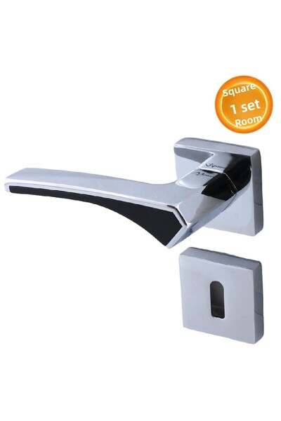 Badem10 ARMEX (1 SET) Mâner de ușă de cameră cu insignă pătrată, potrivit pentru dreapta și stânga, crom negru satinat