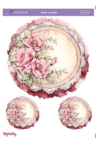 LİNEART Lnt-311 - 25X35 cm Pink Flower Pattern, Round Watery Transfer