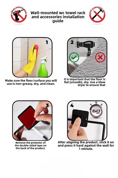ALSİ HOME Black Roll Towel Holder Napkin Holder Adhesive Practical Bathroom Kitchen Hanger Paper Roll Towel Holder