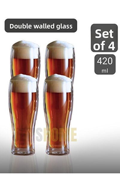 Jet's Home Set of 4 Beer Glass Coffee Glass Double Walled Glass Soft Drink Glass 420 ml