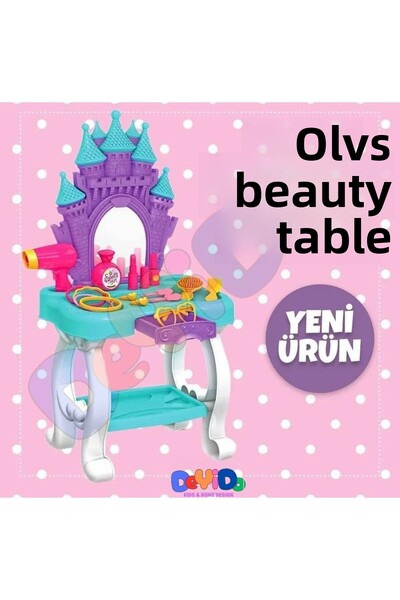 DeYiDo طاولة تجميل القلعة مكونة من 15 قطعة - مع مرآة، لعبة تصفيف الشعر، ومجمو...