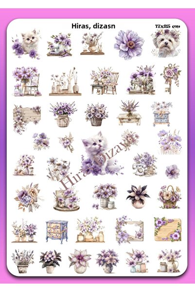 Hiras Dizayn 17x25cm Dimensiune mare Roz Mov Flori Etichete autocolante Foaie...