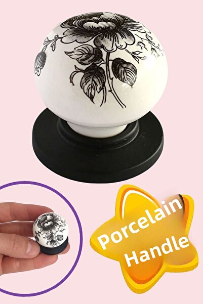 GLASWEN Mâner din porțelan adevărat Erguvan, negru-alb, mâner pentru ușă dula...