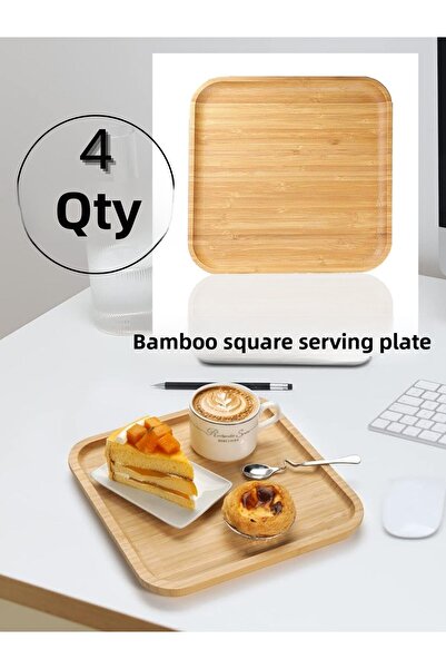 ERKUGO طقم أطباق تقديم مربعة من الخيزران مكونة من 4 قطع - 20x20 سم