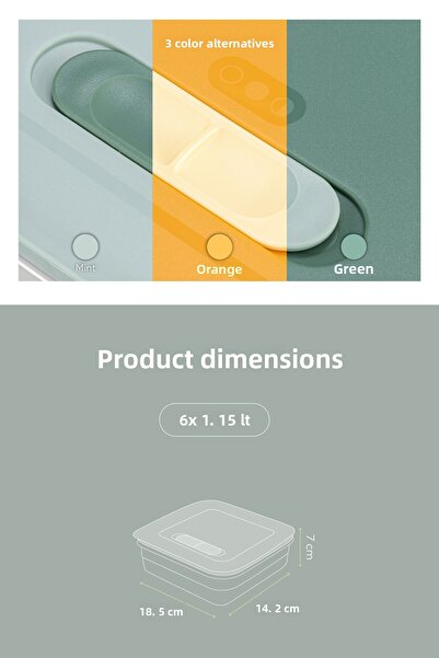 Vienev 6 Pieces Vegetable and Fruit Storage Container with Adjustable Air Channels (6 X 1.15 Liters) Mint Color