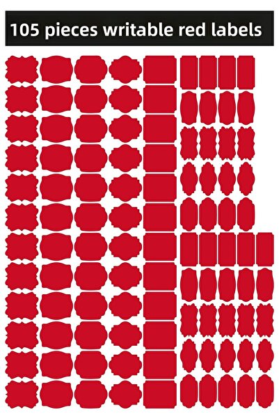 Smartad Red 105 Pieces Writable Sticker, Jar Sticker, Red in Different Shapes...